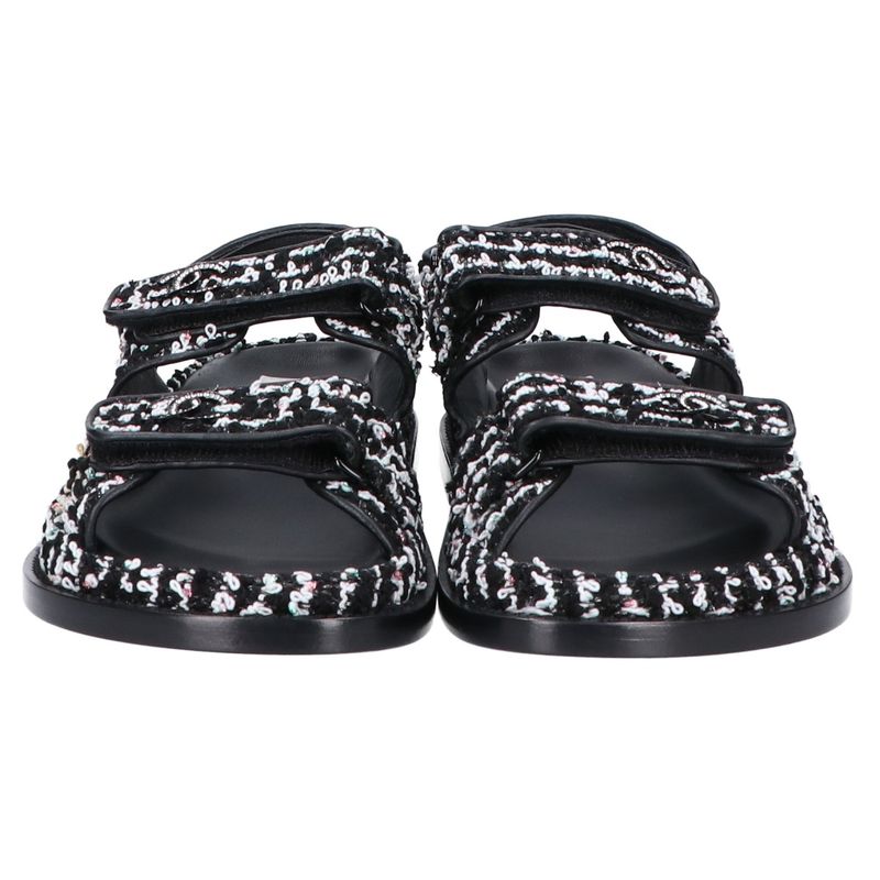 Chanel G35927 Coco Mark Tweed/leather Flats 36C