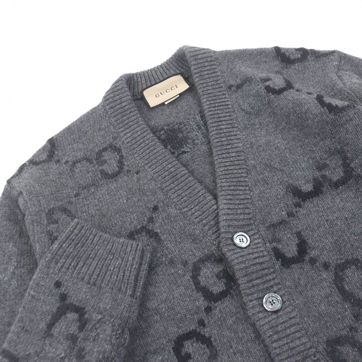 Gucci Wool Jumbo GG Logo All Over Pattern Long Sleeve Knit Cardigan — view 2
