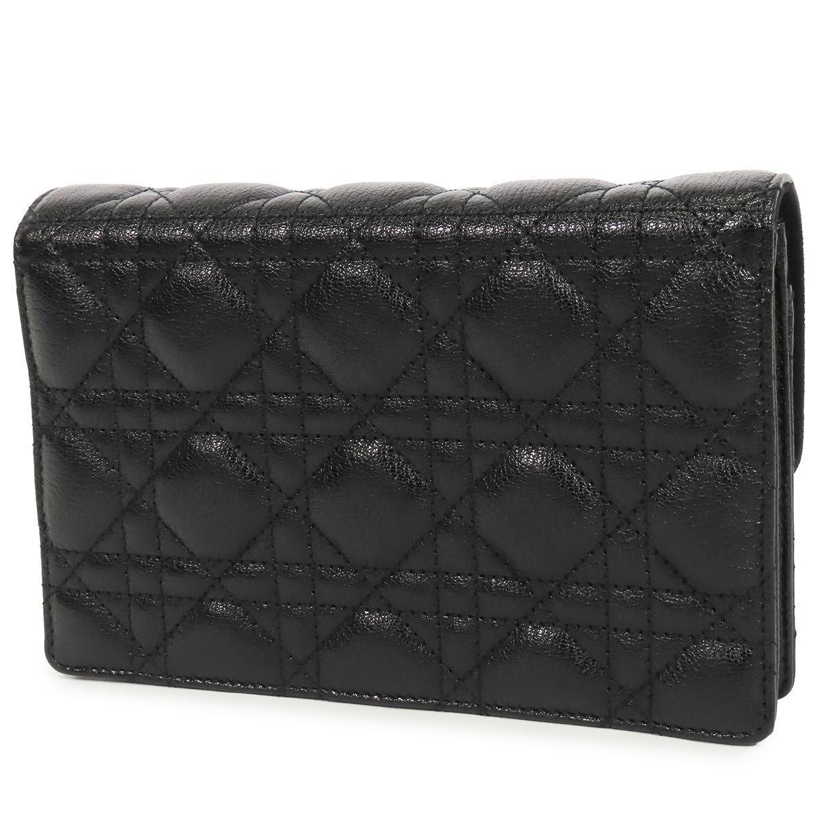 Dior Cannage Chain Wallet Black Leather Pochette Shoulder Bag — view 2
