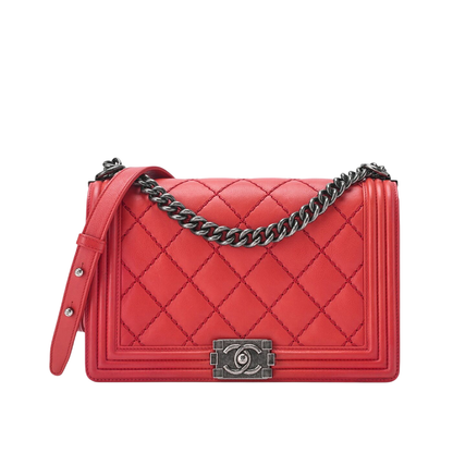 Chanel Boy Chanel Large Size Matelasse Chain Shoulder Bag Calfskin Red (silver