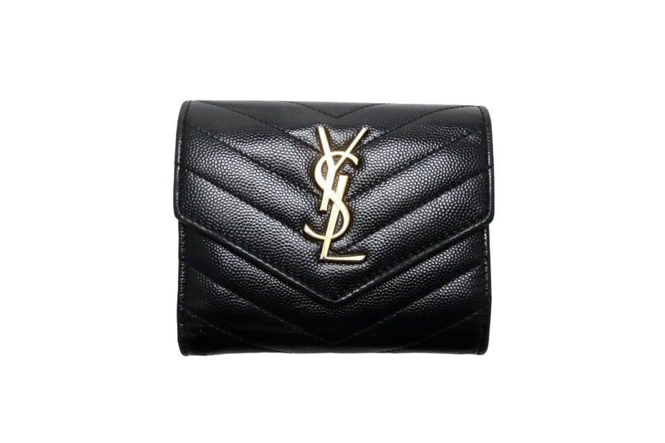 Saint Laurent YSL Line Stitch Leather Trifold Wallet