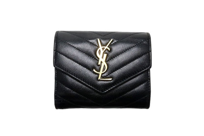 Saint Laurent YSL Line Stitch Leather Trifold Wallet
