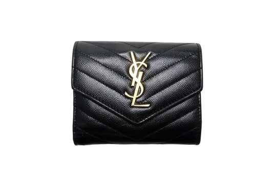 Saint Laurent YSL Line Stitch Leather Trifold Wallet