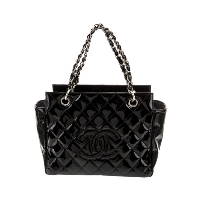 CHANEL Petit Timeless Tote Patent Quilted Chain Shoulder Bag Purse PTT