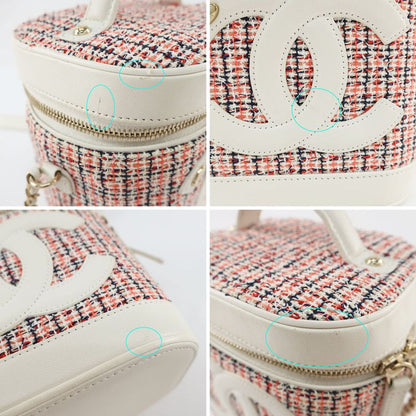 Chanel Vanity Case Chain Shoulder Coco Mark Tweed White Gold Hardware