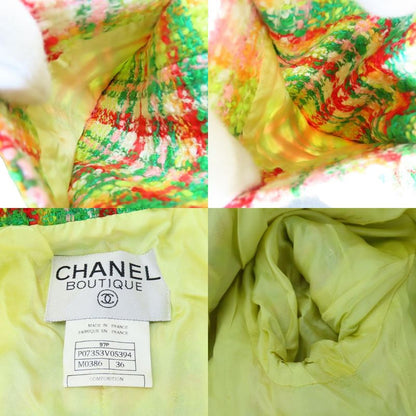 Chanel Setup 36 Cotton Rayon Wool Greenish Red Multicolor Tweed Coco Button