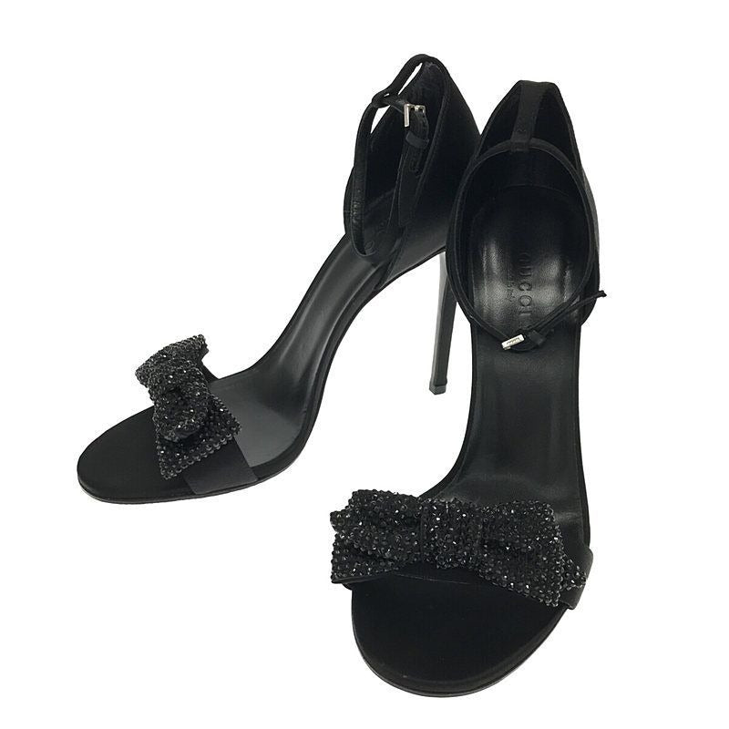 Gucci Rhinestone Ankle Strap Heeled Sandals with Ribbon