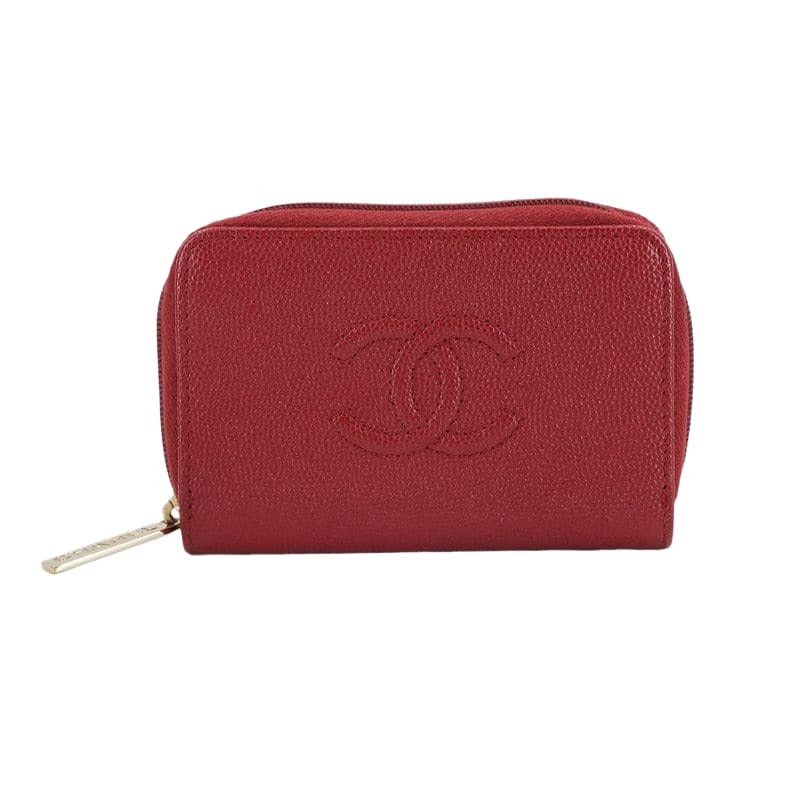 Chanel Caviar Leather Coin Case Purse Red Coco Mark