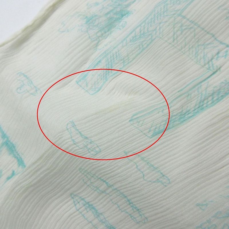 Hermes Shawl Scarf Shawl Silk Muslin Fringe Ivory Light Blue Light Blue Women