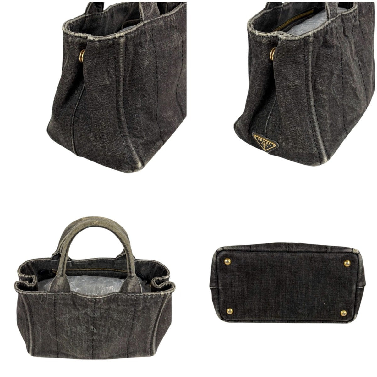 Prada Canapa SS 2-Way Mini Tote Shoulder Bag Denim Canvas Black — view 4