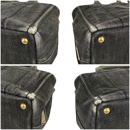 Prada Canapa SS 2-Way Mini Tote Shoulder Bag Denim Canvas Black — view 6