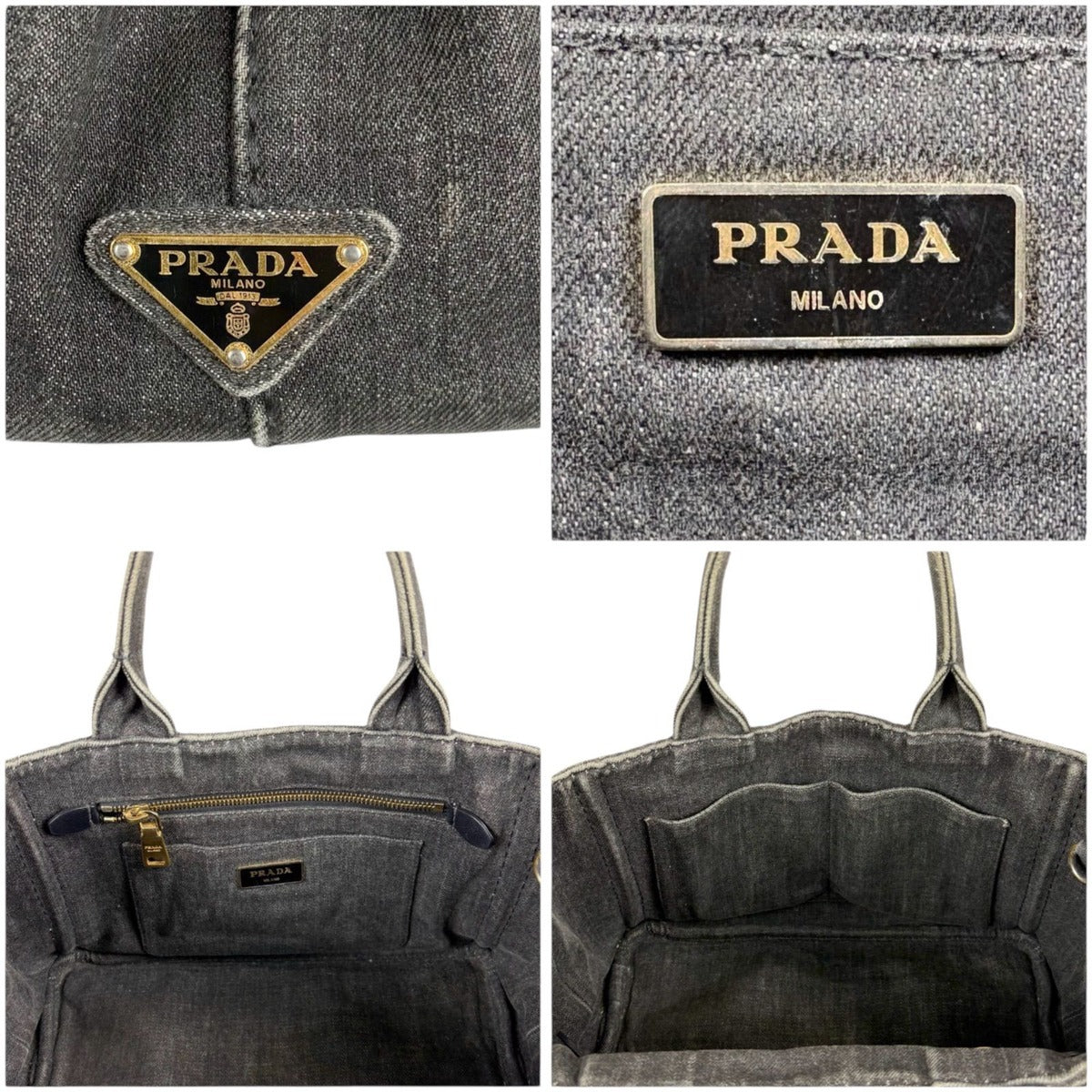 Prada Canapa SS 2-Way Mini Tote Shoulder Bag Denim Canvas Black — view 7