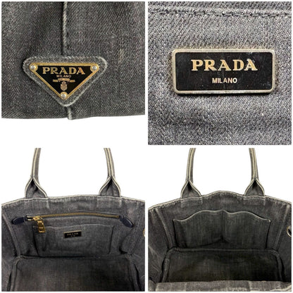 Prada Canapa SS 2-Way Mini Tote Shoulder Bag Denim Canvas Black — view 7