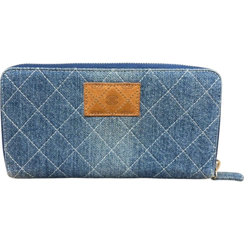 Chanel ⑤ 27403650 Denim Long Wallet For Women Blue -