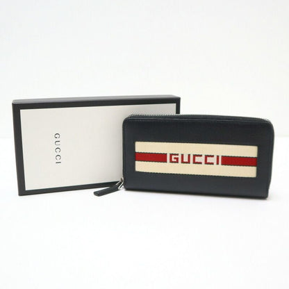 Gucci Zip Around Wallet Black White Leather Canvas
