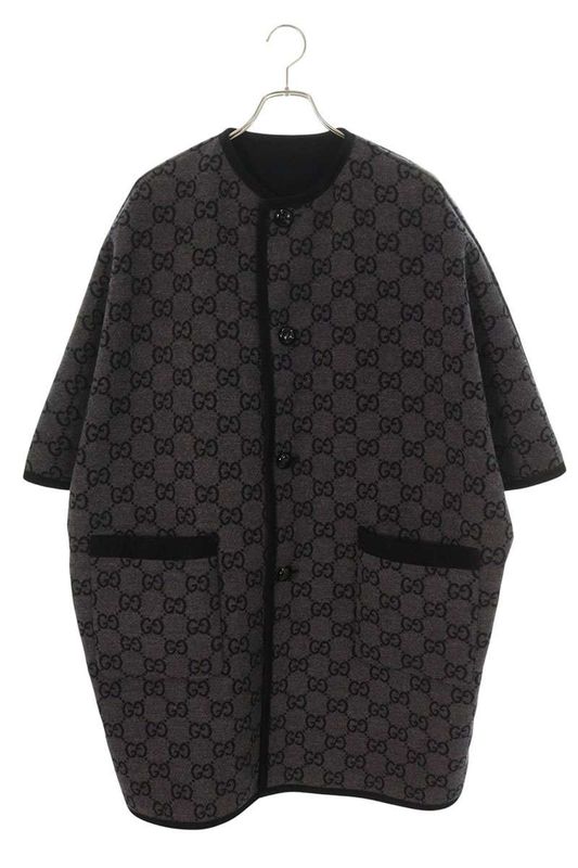 Gucci 715717 Z8a4v GG Wool Reversible No Collar Coat Women's 40