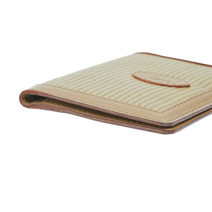 Saint Laurent YSL Logo Card Case Pass Case Beige Leather Canvas Women Saint