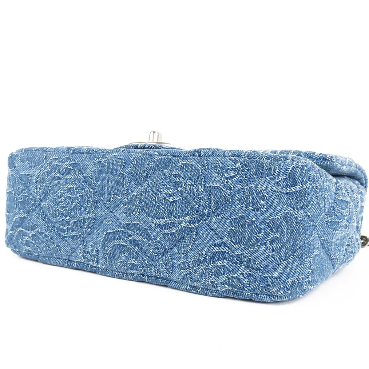 Chanel Camellia Denim Flap Blue Silver Chain Shoulder Bag — view 3