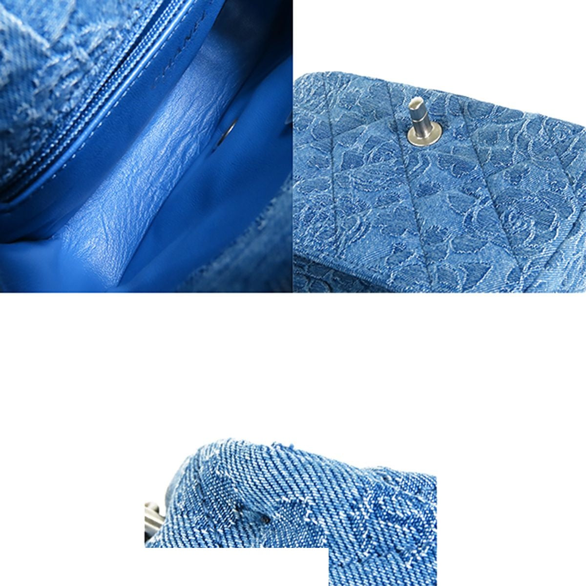 Chanel Camellia Denim Flap Blue Silver Chain Shoulder Bag — view 8
