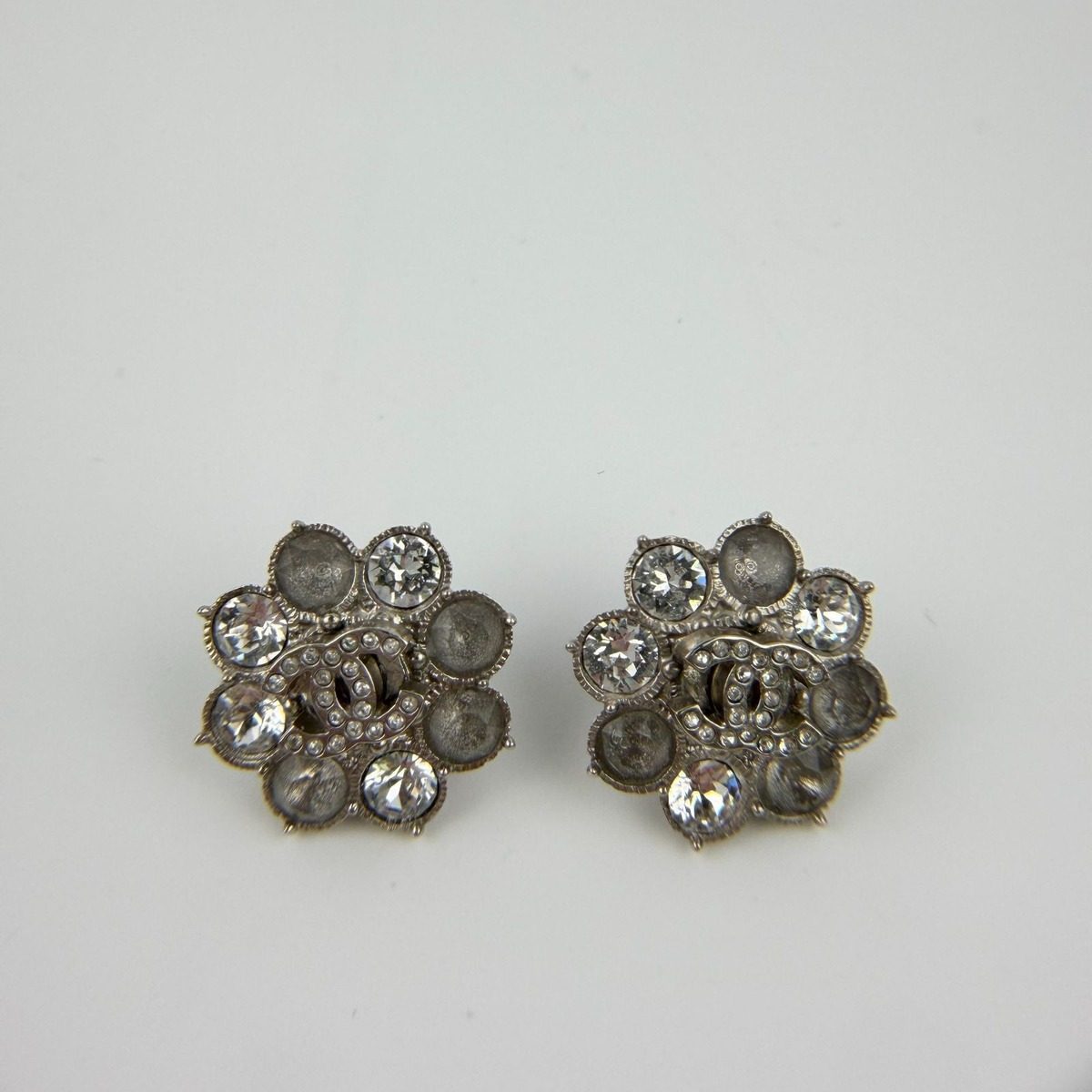 Chanel CC Logo Earrings Silver Vintage