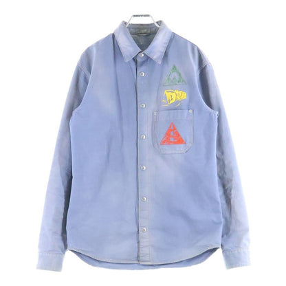 Dior Graphic Logo Embroidery Cotton Denim Shirt Blue