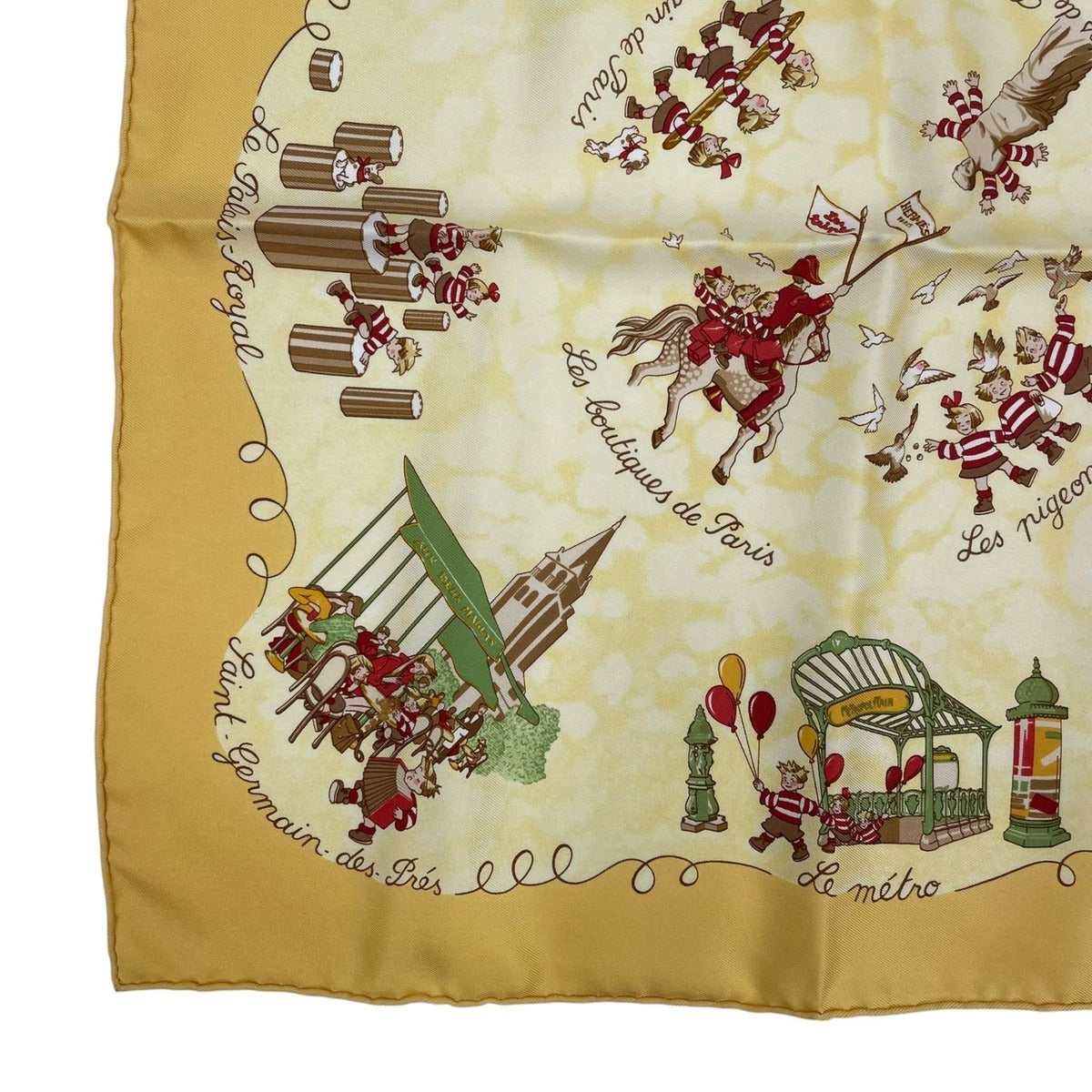 Hermes Scarf les Triples de Paris Mischievous Triplets 100% Silk Yellow — view 5