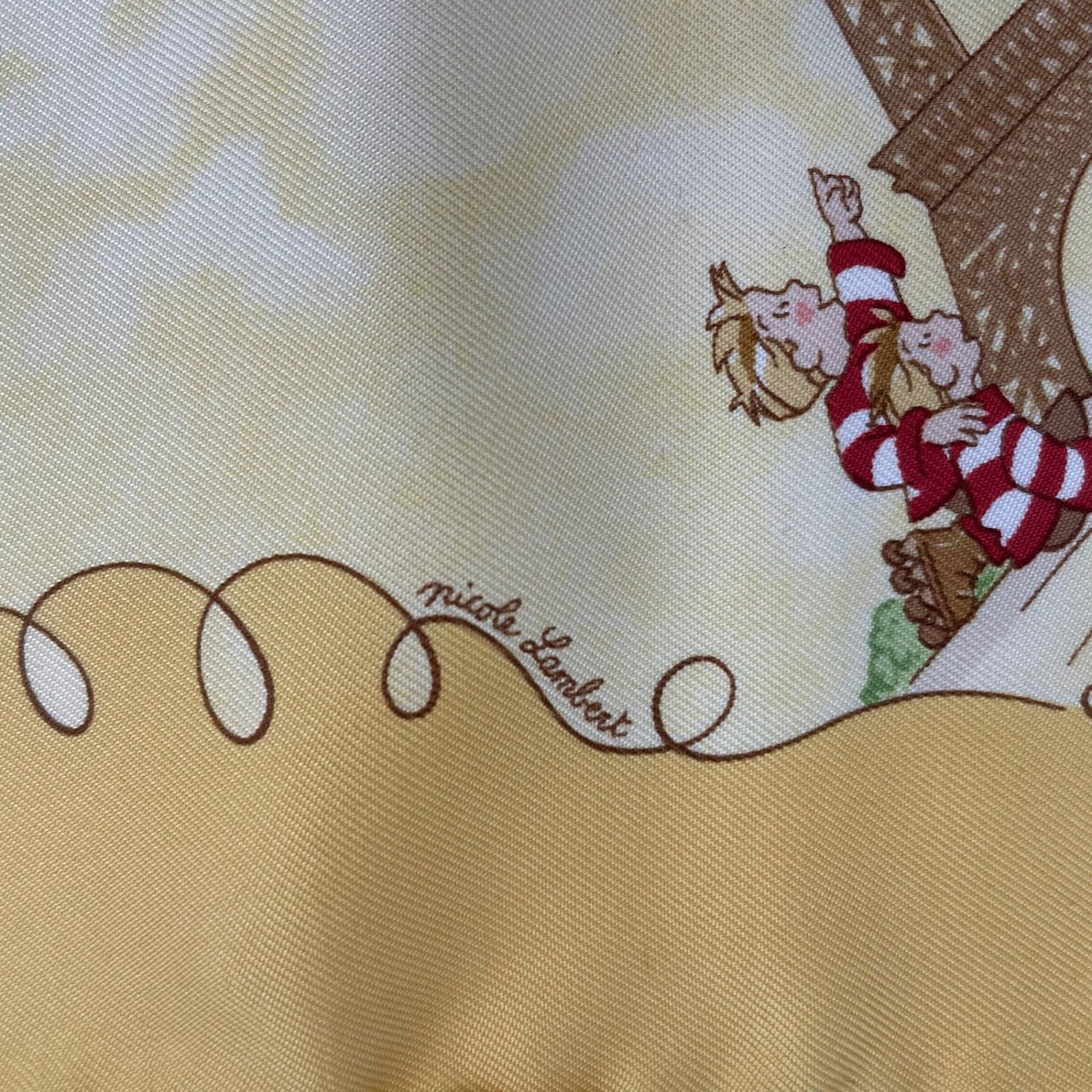 Hermes Scarf les Triples de Paris Mischievous Triplets 100% Silk Yellow — view 7