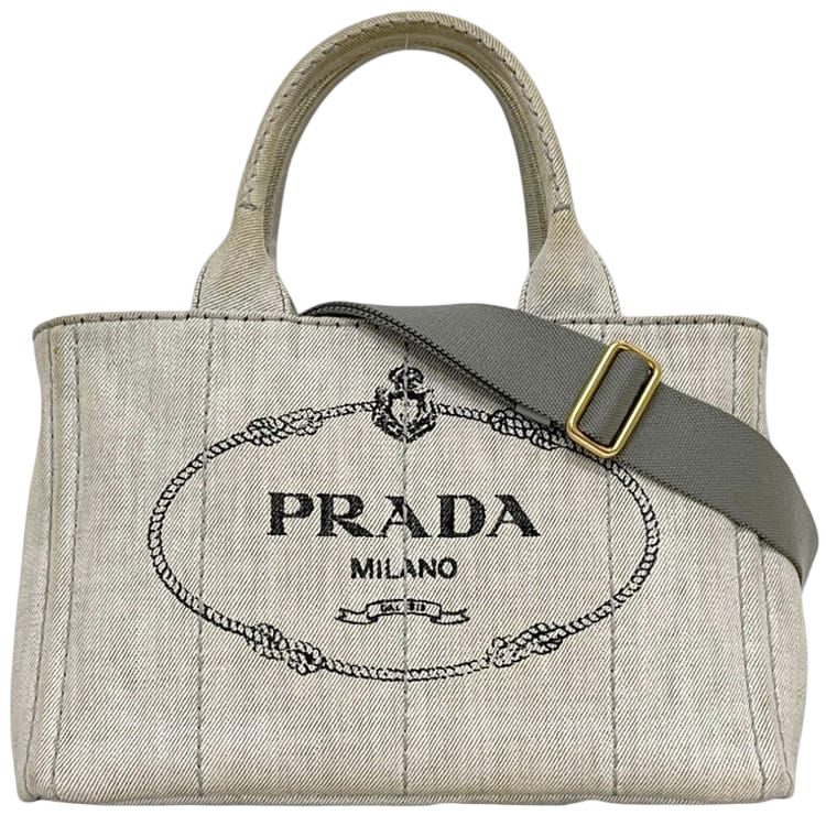 Prada 2-Way Tote Canapa Canvas Gray Vintage Crossbody Handbag