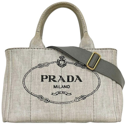 Prada 2-Way Tote Canapa Canvas Gray Vintage Crossbody Handbag