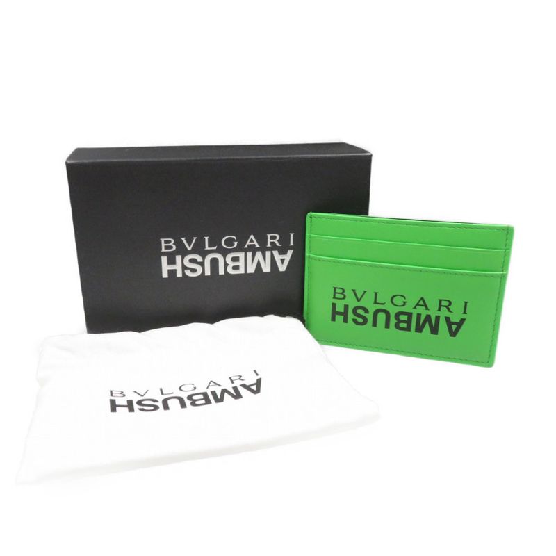 Bulgari Ambush Collaboration Leather Silver Hardware Lime Green Card Case 1400