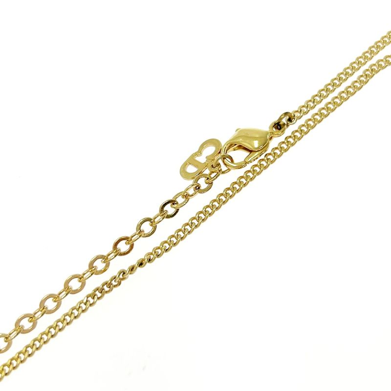 Christian Dior GP Rhinestone Dior Logo Oval Necklace Women's Gold 424315