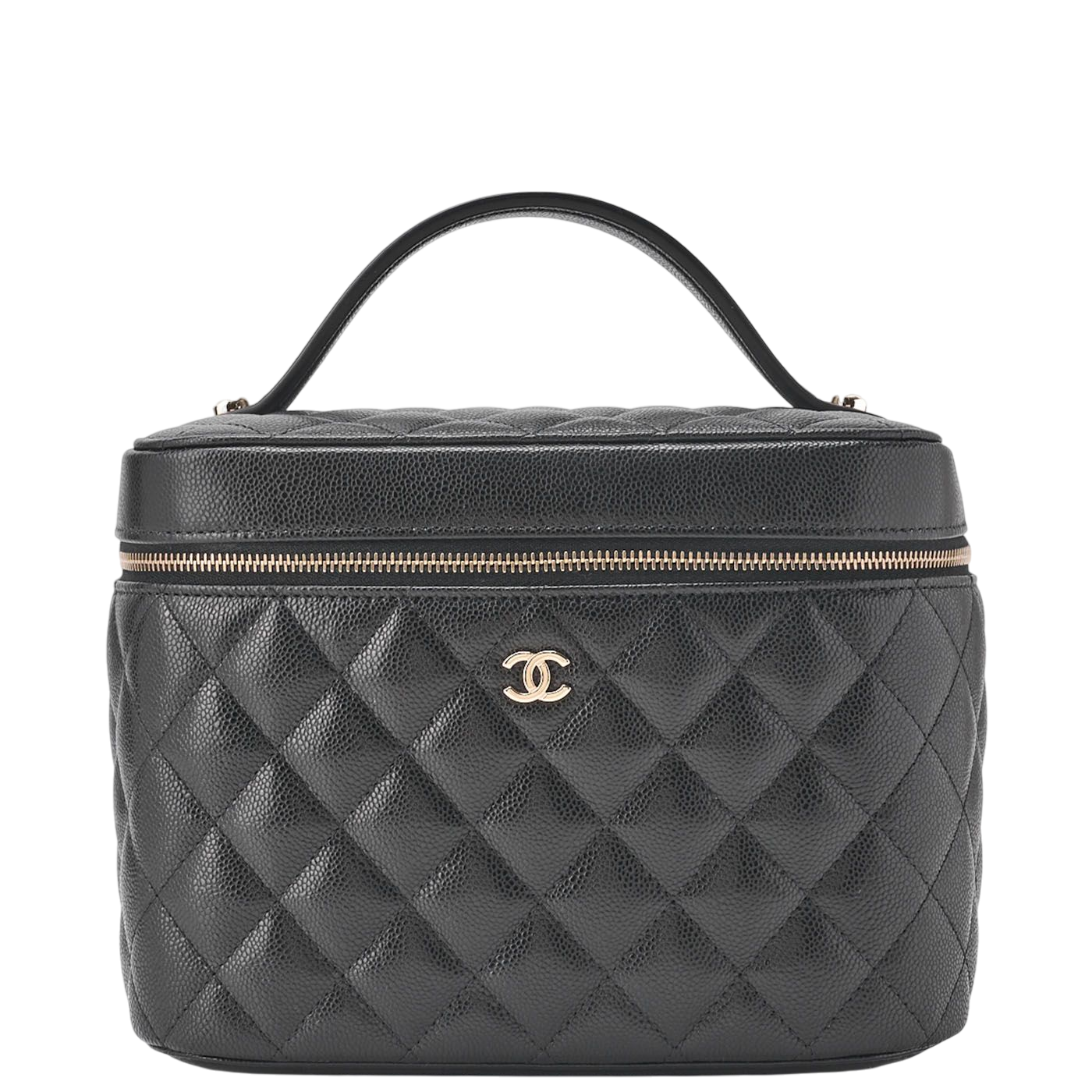 Chanel Matelasse Vanity Handbag Caviar Skin Black With Gold Hardware Ladies Bag