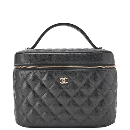 Chanel Matelasse Vanity Handbag Caviar Skin Black With Gold Hardware Ladies Bag