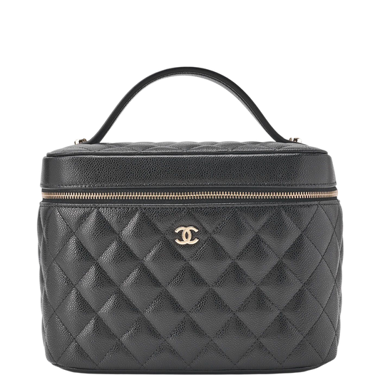 Chanel Matelasse Vanity Handbag Caviar Skin Black With Gold Hardware Ladies Bag