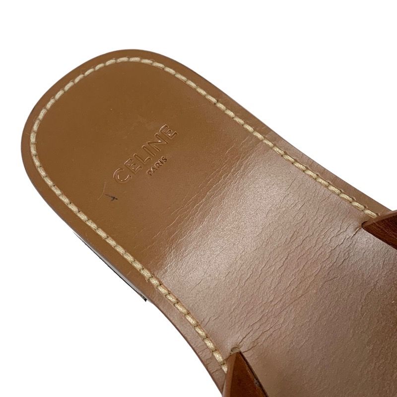 Celine Sandals Shoes Leather Brown Gold Flat Sandals Mules Studs
