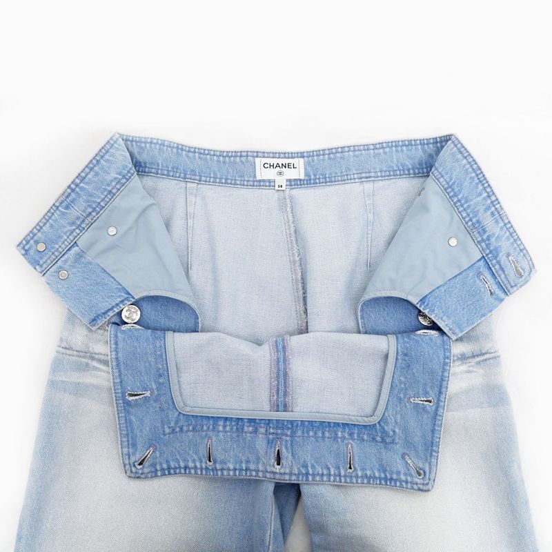 Chanel Denim Pants P76228v68736 Size 38 Light Blue Lamé Women's Clothing