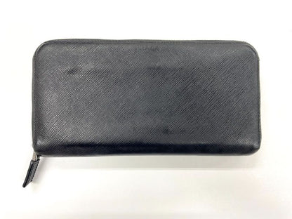 Prada Saffiano Leather Round Zipper Long Wallet Long Wallet Black Made In Italy