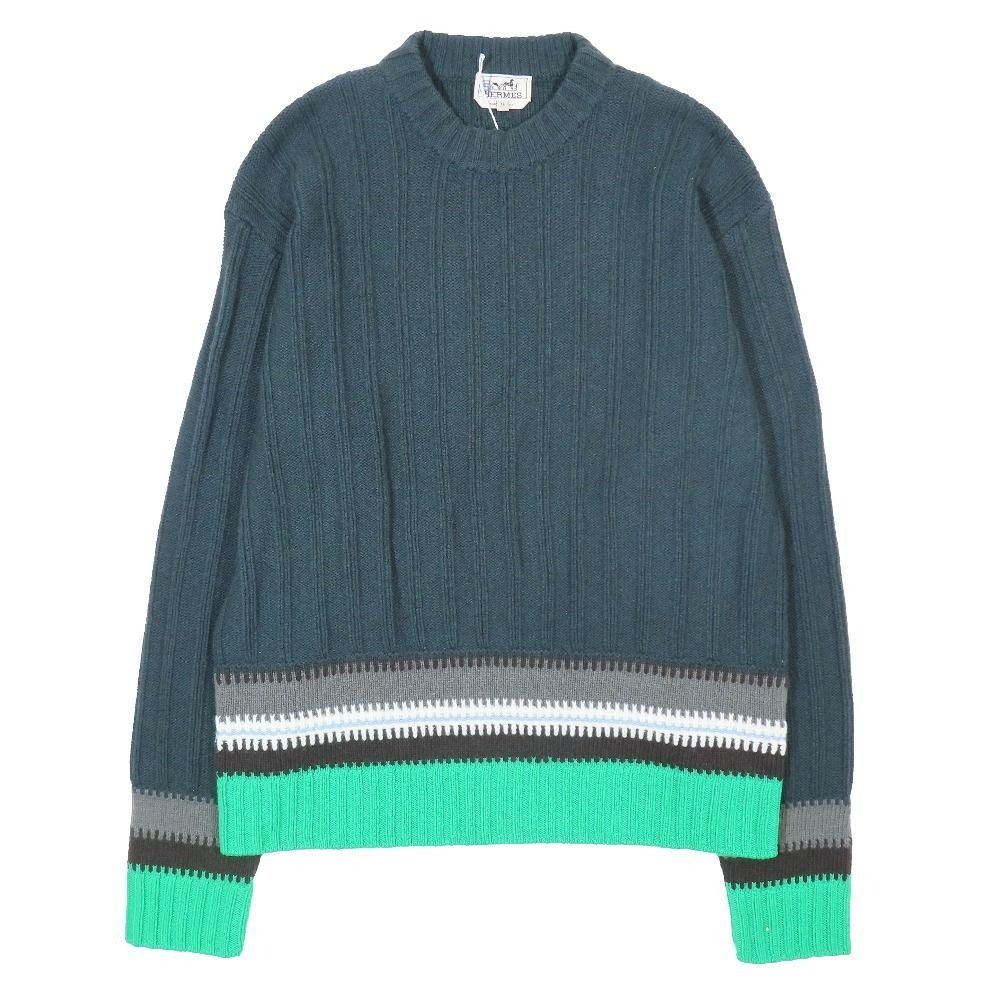 Hermes Wool Cashmere Knit Sweater Long Sleeve Crew Neck High Gee Pullover Khaki