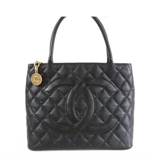 Chanel Reissue Tote Bag Black Gold Caviar Leather Quilted CC Logo