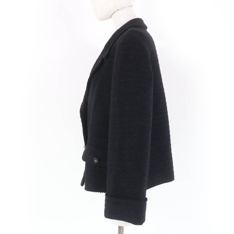 Gucci 643287 Wool Design Button Double Breasted Tweed Jacket Black 40 Made In