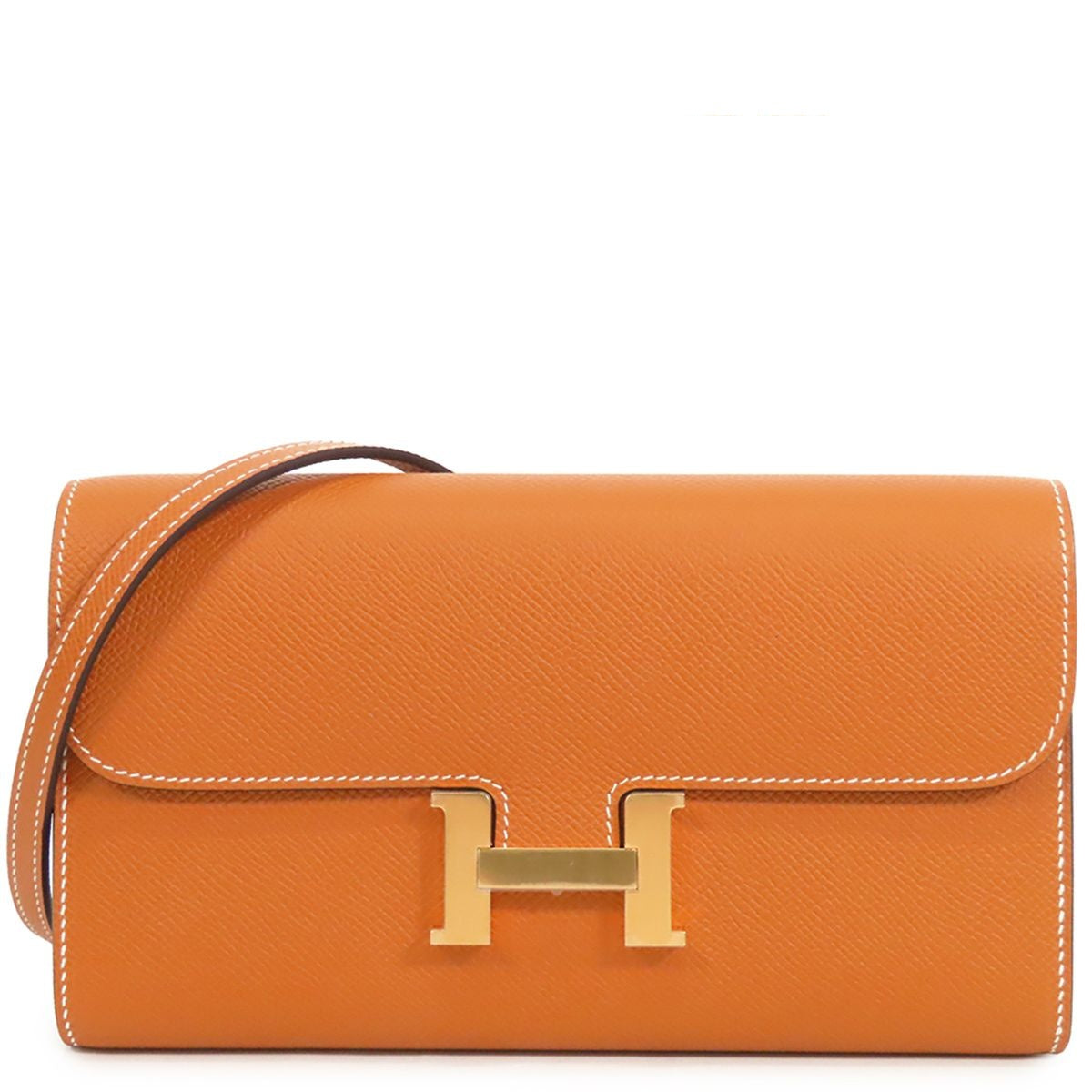 Hermes Constance Long to Go Toffee Gold Epsom Wallet Shoulder Bag