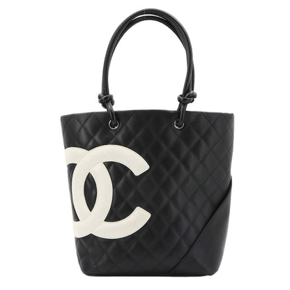 Chanel Cambon Line Tote Calfskin Black White Silver