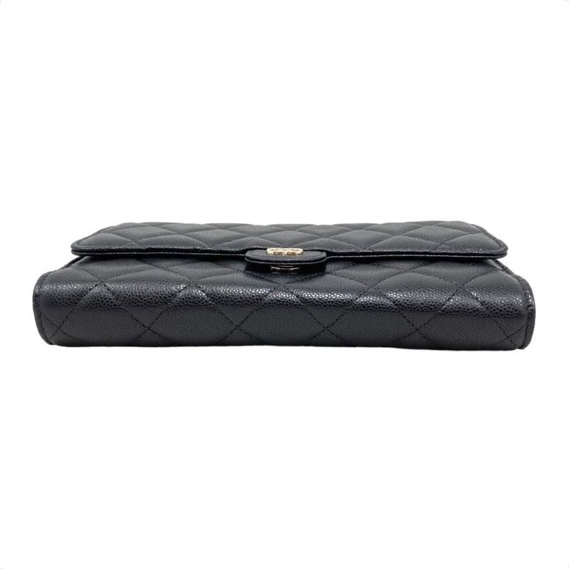 Chanel Shoulder Bag Chain Wallet Ap3876 Matelasse Caviar Skin Coco Mark Black