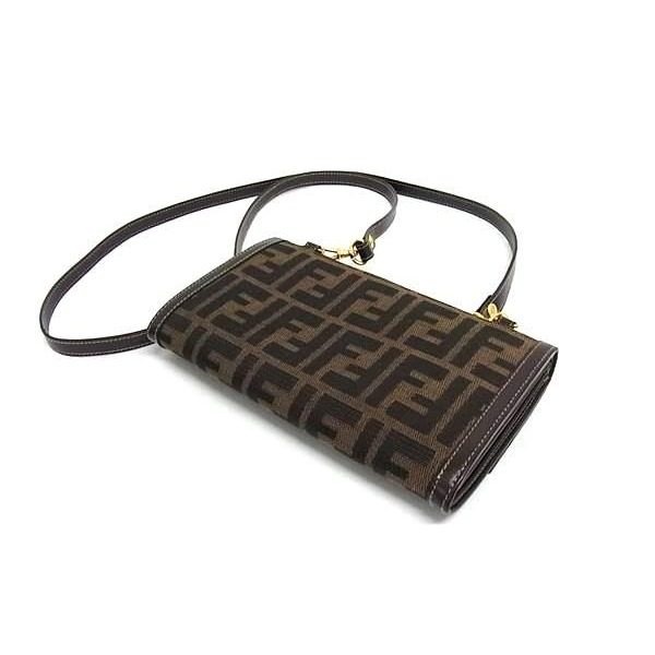 Fendi Zucca Pattern Canvas Leather Wallet Shoulder Crossbody Brown — view 2