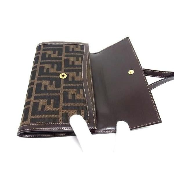 Fendi Zucca Pattern Canvas Leather Wallet Shoulder Crossbody Brown — view 4