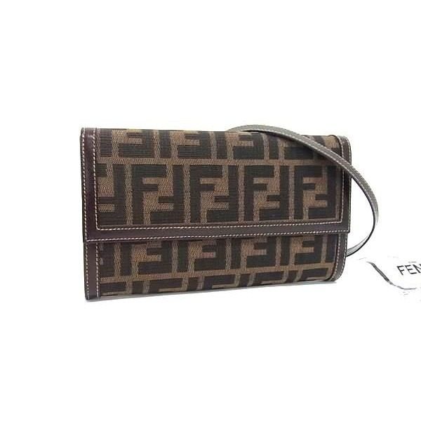Fendi Zucca Pattern Canvas Leather Wallet Shoulder Crossbody Brown