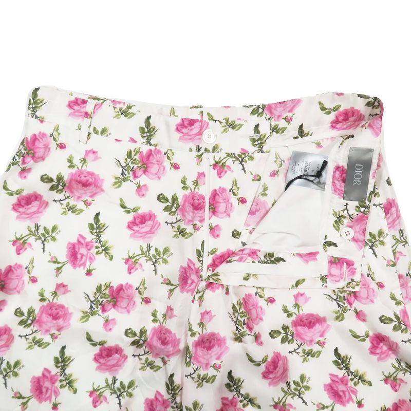 Unused 22aw DIOR Short Half Pants Floral Rose Semi Wide Silk Pants 293c170b5680