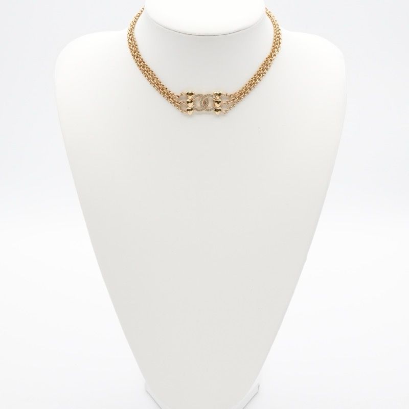 Chanel Necklace Pendant Choker Gold Coco Mark Rhinestone Heart