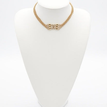 Chanel Necklace Pendant Choker Gold Coco Mark Rhinestone Heart