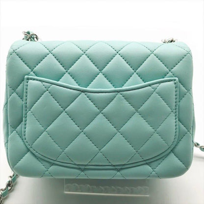 Chanel CC Logo Turnlock Lambskin Mini Quilted Chain Shoulder Bag Blue